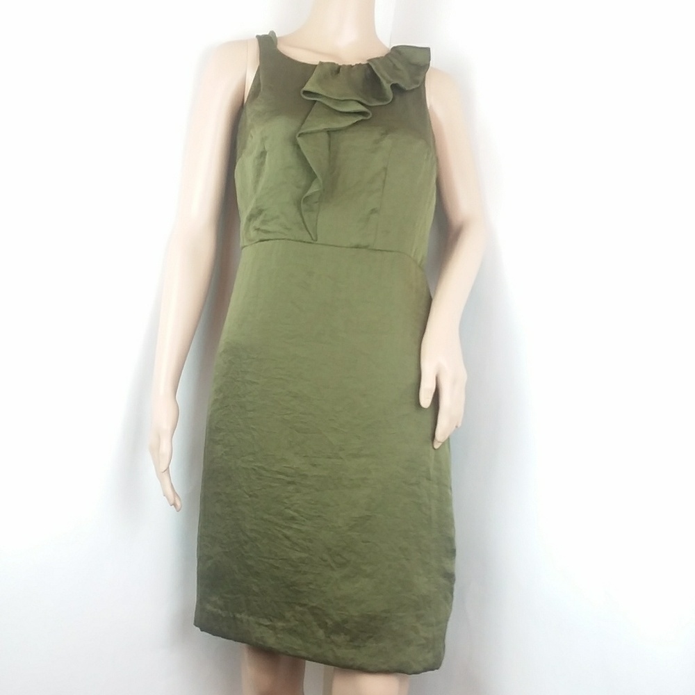 Ann Taylor Loft Olive Green Ruffle Dress - Picture 1 of 6